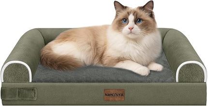 Small Dog Bed Orthopedic Washable: Beds Bolster Small Sized Dogs Cats Bed Egg Crate Foam Couch Sofa Waterproof with Removable Cover - Dark Green