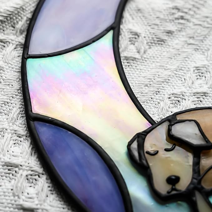 BOXCASA Dog Memorial Gifts Stained Glass Window Hangings,Dog on Moon Rainbow Bridge Decor Suncatchers,Dogs Bereavement Gifts for Loss of Pet,Loss of Pet Sympathy Gift for Pet Lover