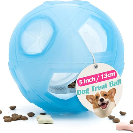 LumoLeaf Dog Treat Ball Toy, 5” Interactive Puzzle Toy for Small & Medium Dogs, Adjustable Difficulty Treat Dispenser, Slow Feeder for Mental Stimulation & Boredom Relief, Blue, 13cm