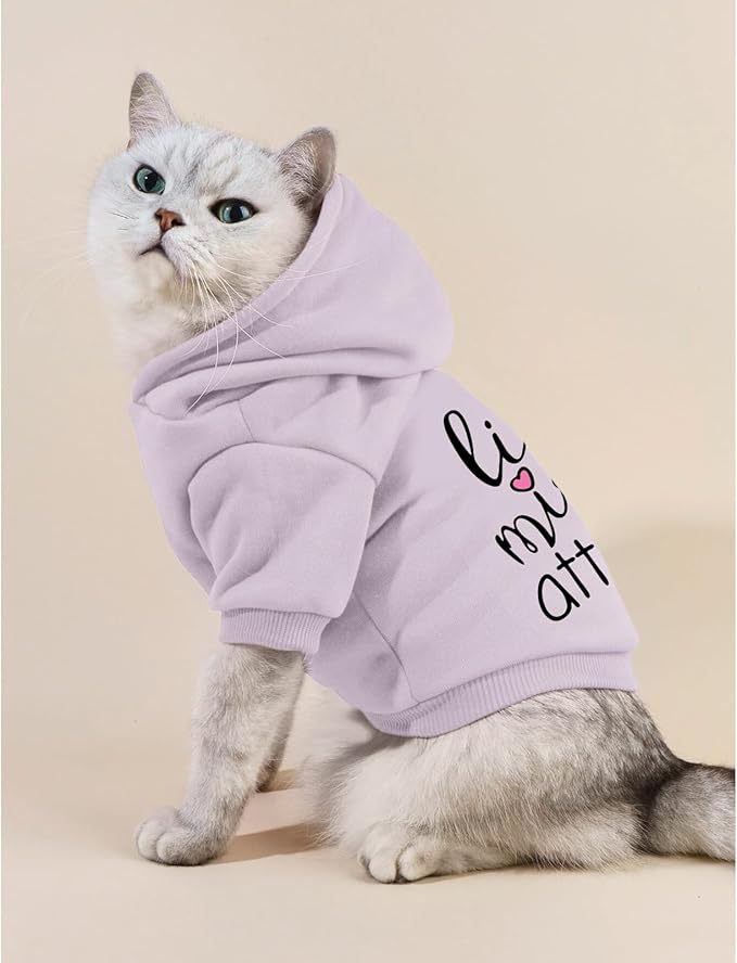 Cat Hoodies for Cats Puppy Pet Clothes Cat Apparel Little Miss Attitude Print Dog Hoodie for Small Medium Dogs Outfits for Kittens(Purple,L)