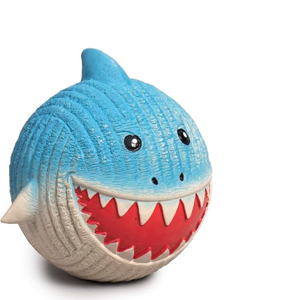 HuggleHounds Ruff-Tex Latex Ball Dog Toy - Dog Toys Rubber, Puppy Toys, Puppy Essentials, Heavy Duty Squeaky Ball for Small, Medium & Large Dogs, All Breeds - Finn The Shark, Large