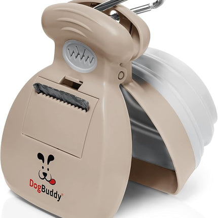 DogBuddy Pooper Scooper, Portable Dog Pooper Scooper, Poop Scooper for Small and Large Dogs, Pooper Scooper with Bag Attachment, Leash Clip and Dog Waste Bags Included (Medium, Taupe)