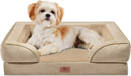 Comfort Expression Orthopedic Dog Bed for Medium Dogs 28x19 Inch, Waterproof Egg Crate Foam Medium Pet Bed with Removable Bolsters, Dog Couch with Washable Cover & Non-Slip Bottom, Light Brown