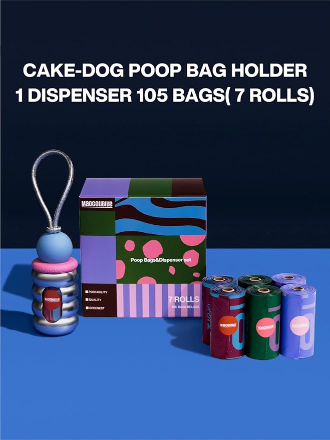 Dog Poop Bags with Dispenser, Leak Proof and Extra Thick Pet Waste Bags for Walking Dog and Cats Litter, 1 Bag Holder and 105 Bags (Silver)