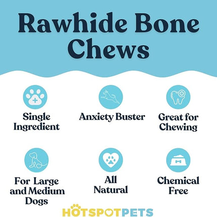 hotspot pets 8-9 Inch Large Rawhide Dog Chew Bones - Made from Grass Fed Cows - Great for Dental & Oral Care for Aggressive Chewers Large Dogs