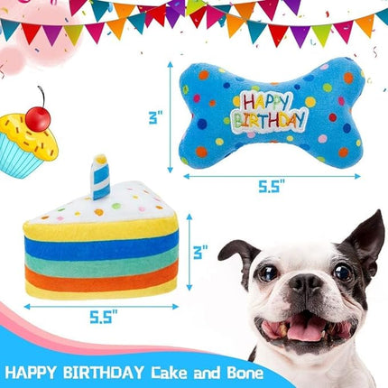 BINGPET Dog Birthday Bandana Set with Cake and Balloon,Dog Birthday Party Supplies for Boys and Girls,Puppy Chew Toys Gift for Large and Extra Large Dogs Pets - Blue