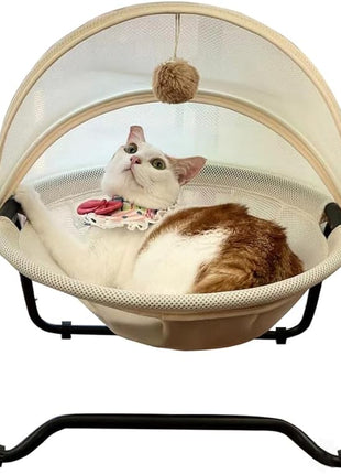 Cat Bed, Pet Hammock Bed for Cats and Dogs, Comfortable and Breathable Elevated Cat & Dog Nest, Easy to Assemble, Cover Removable and Washable, Suitable for Indoor and Outdoor Use (Cream)