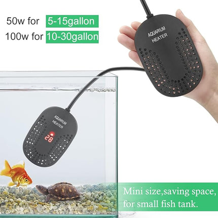 HITOP 100W Mini Adjustable Aquarium Heater: Digital Fish Tank Heater with Protective Cover and Controller for 5-30Gallon