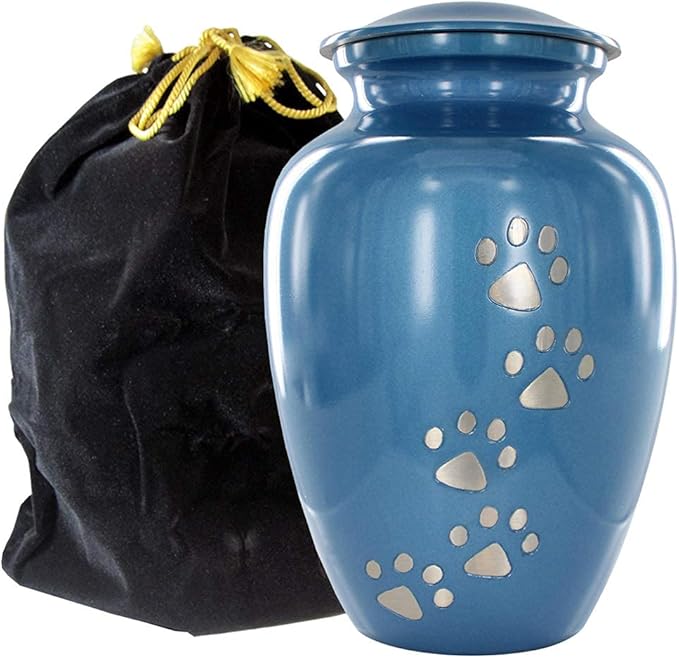 Trupoint Memorials Small Pet Urn for Dogs and Cats Ashes, Paws Print Blue Cremation Urns for Pets up to 17 lbs