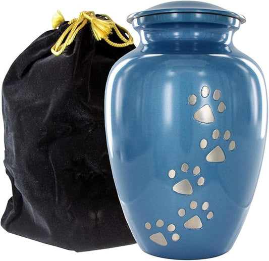 Trupoint Memorials Small Pet Urn for Dogs and Cats Ashes, Paws Print Blue Cremation Urns for Pets up to 17 lbs