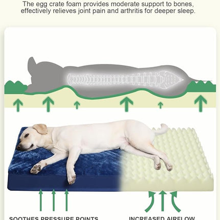 KSIIA Orthopedic Dog Crate Bed Waterproof Dog beds for Extra Large Dogs Deluxe Plush Washable Pet Mat with Egg Crate Foam & Removable Cover, 47 x 29 Inch, Blue