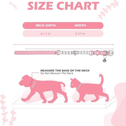 EXPAWLORER Cat Collar Leather with Bell and Safety Elastic Belt,Personalized Rhinestones Bling Adjustable Collars for Cats Kitty and Small Dogs,Pearl cat Collar Pink (Pearl)