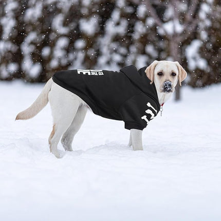 BINGPET Warm Dog Sweater with Hood and Leash Hole, Soft Fleece Coat for Cold Weather, Bad to The Bone Design, Sizes XS-XXL