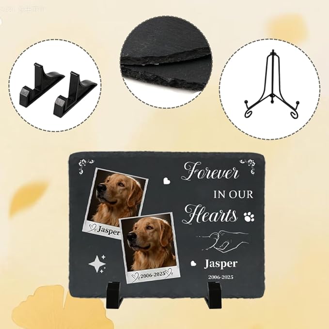 Dog Memorial Gifts for Loss of Dog, Personalized Pet Memorial Stone, Custom Dog Grave Marker with Name & Photo, Sympathy Gifts for Bereaved Pet Owners, Cemetery Decor (Style L)