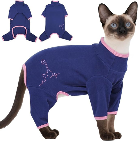 DENTRUN Cat Clothes for Hair Control with Hair Sticky Fabric - Soft Recovery Suit & Breathable Lint-Resistant Cat Sweater for Cats Only, Kitten Onesie Pajamas, XXL, Blue