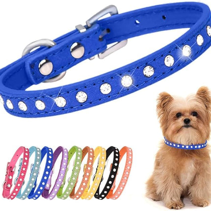 Blue Rhinestone XS Dog Collar, Pretty Bling Diamond Cat Collar Crystal Jewel Glitter Puppy Collar for XXS Xs Small Medium Female Pet Girl Dogs Kitten, XSmall