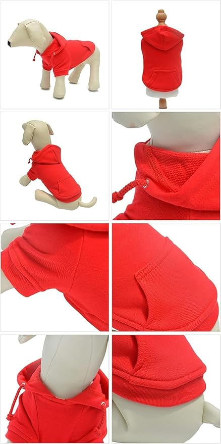 Lovelonglong Blank Basic Hoodie Sweatshirt for Dogs 100% Cotton Fits Small Medium Dachshund Large Dog Red 4XL
