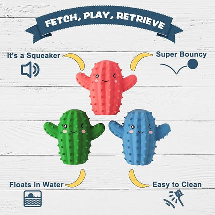 Squeaky Dog Toys for Medium Dogs, Soft Latex Rubber Cactus Dog Ball, Cute Bounce Squeak Pet Toy