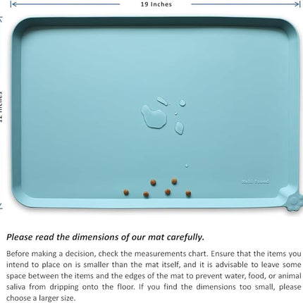 Hoki Found Silicone Non Slip Pet Food Mats - Dog Cat Bowl Placemats - Waterproof for Carpet - Light Turquoise