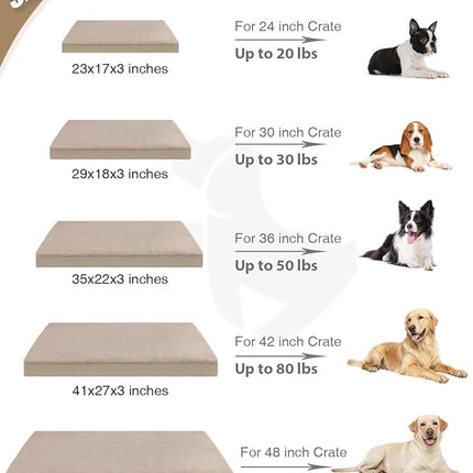 KSIIA Orthopedic Dog Bed Crate Waterproof Pet Mats for Small Dogs Deluxe Plush Washable Pet Bed with Egg Crate Foam & Removable Cover, 23 x 17 Inch, Khaki