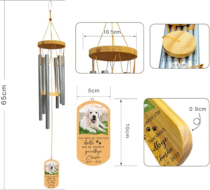 IZI POD Personalized Pet Memorial Wind Chime, Custom Dog Memorial Wind Chime, Pet Remembrance Gifts, Upload Photo Wind Chime, Pet Memorial Gifts for Who Loss of Dog Memorial Wind Chime Sympathy Gift