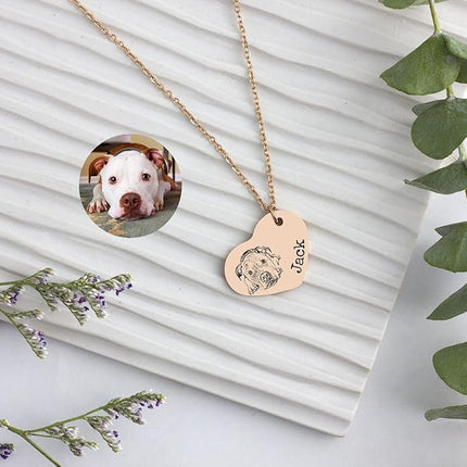 LONAGO 925 Sterling Silver Custom Dog Cat Portrait Photo Necklace Personalized Pet Engraved Picture Pendant Memorial Gift Name Jewelry for Women Mom