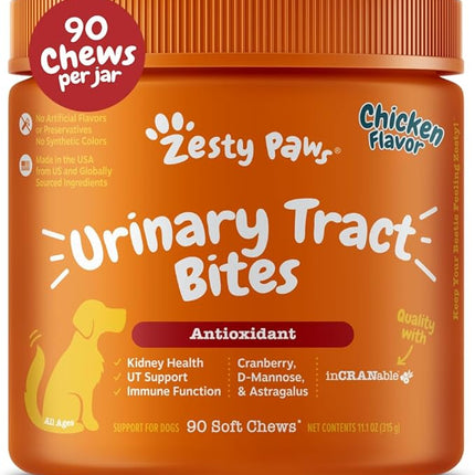 Zesty Paws Cranberry Supplement for Dogs - Bladder Control for Dogs - Urinary Tract Support - Cranberry Chews - Immune & Gut Support - Chicken - 90 Count