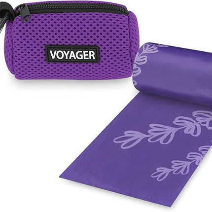 Best Pet Supplies Dog Poop Bag Holder Leash Attachment with 15 Bags, Purple, Reusable Mesh Dispenser Pouch for Travel, Walking, Park, and Outdoor Use, Soft and Durable with Clip-On