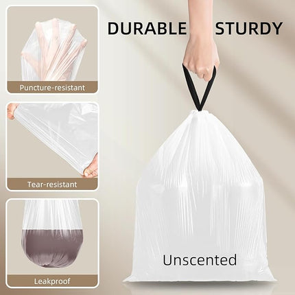 4 Gallon Mini Drawstring Trash Bags, Small Garbage Bags by KSSKSS, Code a fit 15-22 Liter, 4-6 Gal, White Trash Bin Liners for Home Office Kitchen Bathroom Bedroom, 120 Counts