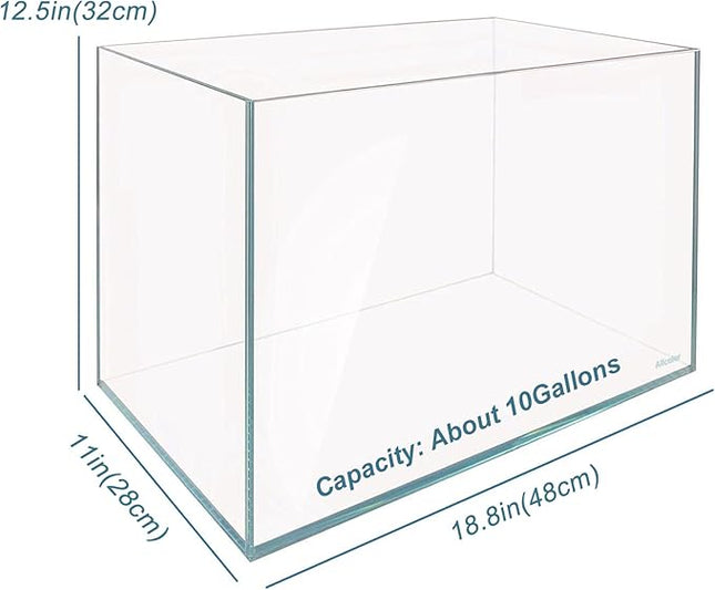 Ultra Clear Rimless Aquarium Tank 6-60 gallons Low Iron Glass (10GaI - Top Glass Canopy)
