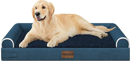 Large Dog Bed Orthopedic Washable: Beds Bolster XL Bed Big XLarge Dogs Memory Foam Sofa Couch Waterproof Removable Cover - Navy Blue