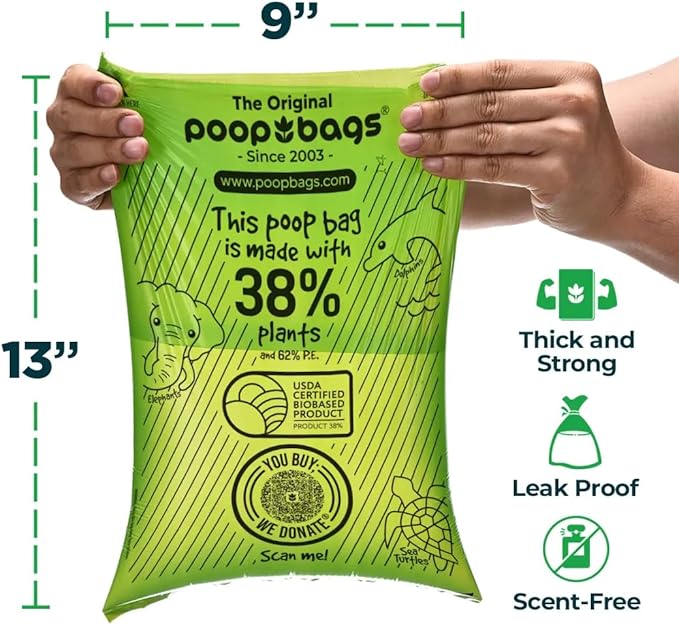 The Original Poop Bags® Dog Poop Bags Rolls – 38% Plant-Based, USDA Certified, Unscented, Leak-Proof & Durable Waste Bags for Dogs, 960 Count