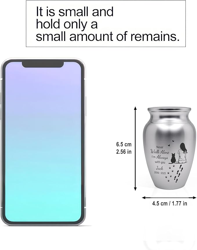 Artsy Woodsy Personalized Pet Memorial Cat Mini Urns Stainless Steel Decorative Keepsake Urns for Ashes 2.56 inch, Gifts for Cat Mom Dad Lovers Accessories in Loving Memory Loss (09, 2.56x1.77, Cat)