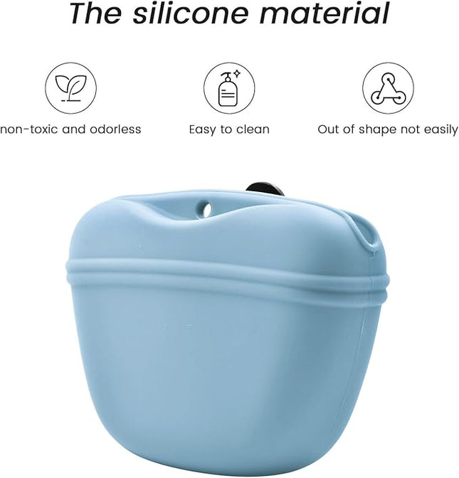 AUDWUD Silicone Dog Treat Pouch,With Dog Training Clicker,Clip on Portable Training Container,Convenient Magnetic Buckle Closing and Upgraded Waist Clip for Enhanced Stability