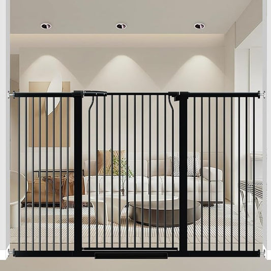 40.55" Extra Tall Dog Gate for Doorways Stairs, 60.3-62.9 in Wide Baby Walk Thru, Pressure Mounted Pet No Drill, Large Doggie With Door, Auto Close Indoor, Black