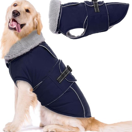Lelepet Warm Dog Coat Waterproof Dog Jacket for Large Dogs Reflective Fleece Vest with Adjustable Buckle Hook & Loop Windproof Cold Weather Coats for Small Medium Large Dogs, Navy Blue, XL