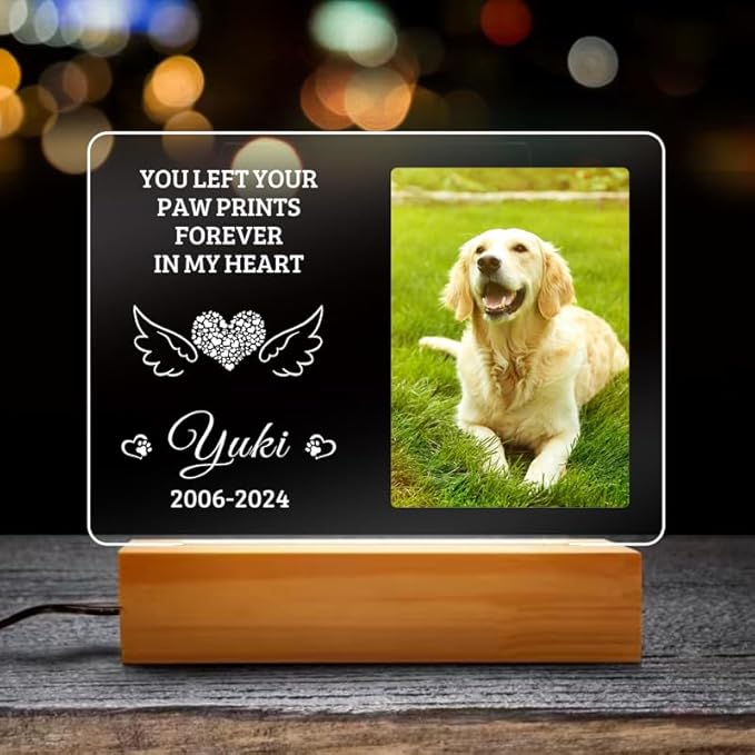 Pet Memorial Gifts for Dogs, Personalized Pet Memorial Night Lights, Dog Memorial Gifts for Loss of Dog, Loss of Dog Sympathy Gift, Dog Bereavement Remembrance Picture Frame (Design-E)
