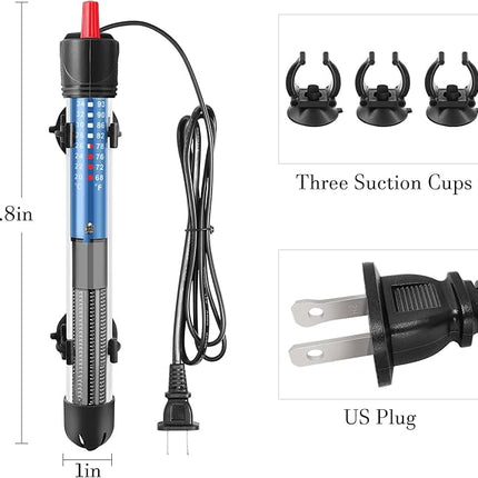 Hitop 25W/50W/100W/300W Adjustable Aquarium Heater, Submersible Glass Water Heater for 5 – 70 Gallon Fish Tank (50W)
