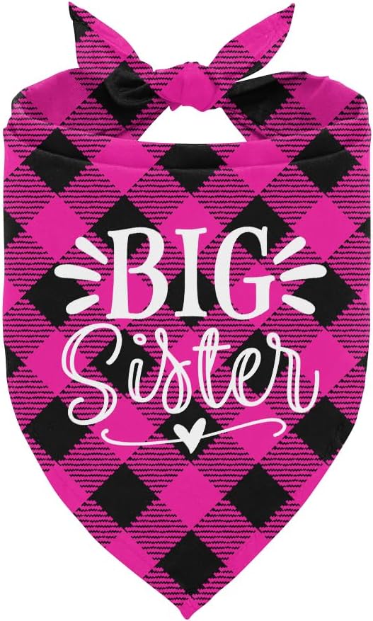 Big Sister Dog Bandana, Buffalo Plaid Pet Scarf, Pet Scarf Accessories, Baby Announcement Dog Bandana, Dogs Bandana Gift for Small Medium Large