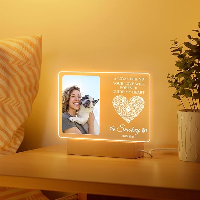 Personalized Pet Memorial Gifts, Dog Memorial Gifts for Loss of Dog, Pet Loss Gifts in Memory of Dog Night Lights, Custom Dog Memorial Plaque, Cat Memorial Photo Frame, Pet Sympathy Gifts