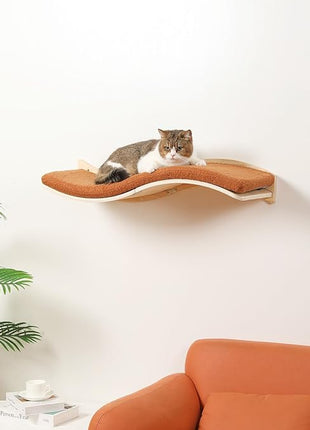Cat Wall Shelves for Large Cats - Wall Mounted Furniture with Comfortable Cushion, Perfect Perch and Bed for Multi-Cat Households - 35 inch Wavy Shelf for Climbing, Playing, Resting, and Lounging