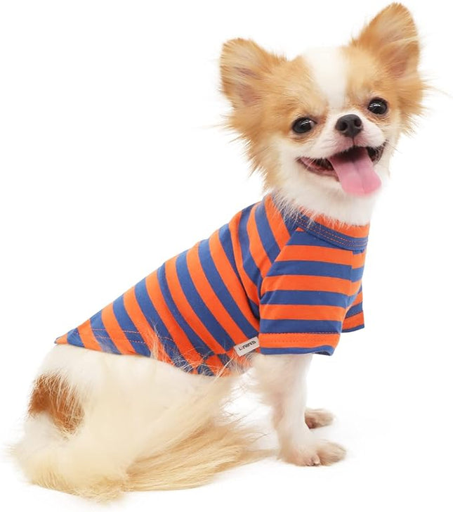 LOPHIPETS 100% Breathable Cotton Striped Dog Tee Shirt T-Shirt for Small Dogs Chihuahua Puppy Clothes -Orange and Blue Strips/L