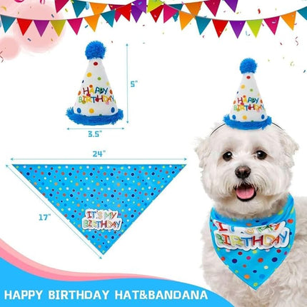 BINGPET Dog Birthday Bandana Set with Cake and Balloon,Dog Birthday Party Supplies for Boys and Girls,Puppy Chew Toys Gift for Large and Extra Large Dogs Pets - Blue