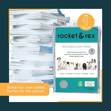 rocket & rex Premium Washable Pee Pads for Dogs, Waterproof & Reusable Puppy Pads for Potty Training, Whelping, Lining Crates & More, Guaranteed for up to 300 Washes, 22" x 22" (Pack of 4)