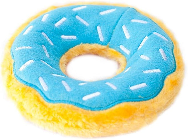 ZippyPaws Donutz - No Stuffing Dog Toys to Keep Them Busy, for Small and Medium Dogs, Squeaky Pet Toy for Boredom, Unstuffed Chew Toy, Soft Plush Puppy Products, Funny Food Toy - Blueberry Donut