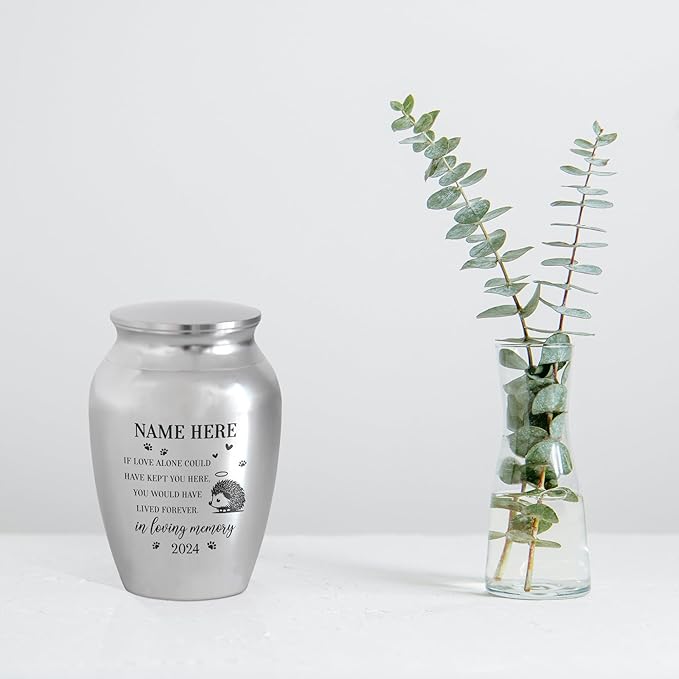 Artsy Woodsy Personalized Hedgehog Pet Memorial Cremation Mini Urn, Decorative Keepsake Small Urns for Ashes 2.56 inch, Remembrance Gifts for Pet Lovers in Loving Memory (02, 2.56x1.77)