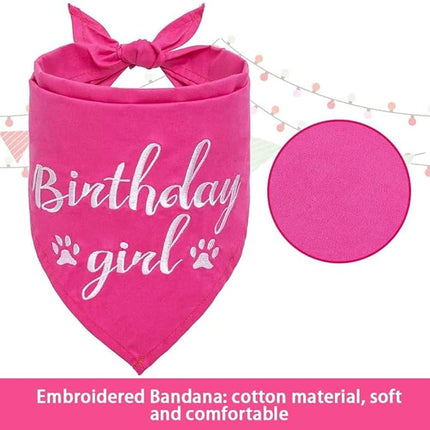 BINGPET Dog Birthday Bandana Scarf and Reusable Hat with 0-8 Figures,Cute Puppy Dog Birthday Outfit Party Supplies Gift for Small Medium Large Dogs Girl