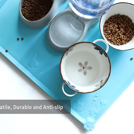 Hoki Found X-Large Silicone Pet Food Mats Tray - Non Slip Pet Dog Cat Bowl Mats Placemat - Dog Pet Cat Feeding Mat - Waterproof Dog Cat Food Mats -Pet Water Mats for Carpet - Arctic