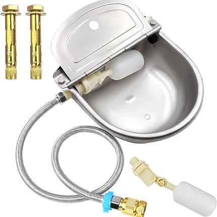 Automatic Dog Water Bowl Dispenser with Float Valve, 304 Stainless Steel Livestock Water Dispenser for Dog Horse Goat Pig Cow Livestock Water Bowl Kit Automatic Horse Waterer Bowl with Pipe Hose