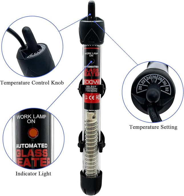 Fish Tank Aquarium Heater - Adjustable Temperature Submersible Thermostat Heater,25W/50W/100W/150W/200W/300W
